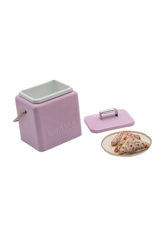Rugaroo dollhouse miniature esky cooler in lilac colour filled with mini fairy-bread