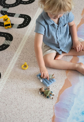 Ocean, train and road track luxe foam padded baby playmat that is waterproof, great to play on, non-toxic and earth friendly