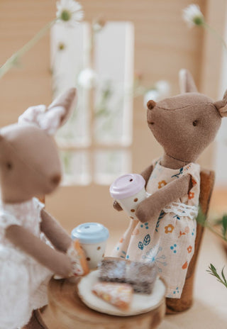 Rugaroo Kangaroo dolls with magnetic hands holding miniature keepcups