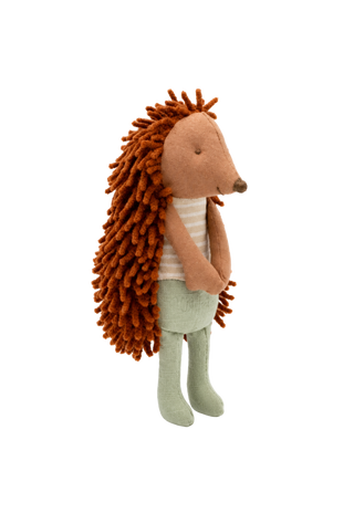 Col the Campground Host Echidna miniature heirloom doll, green shorts and striped top, Rugaroo Australian animal doll