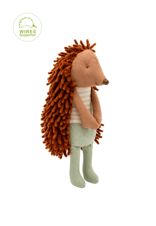 Col the Campground Host Echidna miniature heirloom doll, green shorts and striped top, Rugaroo Australian animal doll