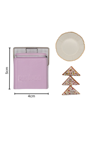 Rugaroo dollhouse miniature esky cooler in lilac colour filled with mini fairy-bread