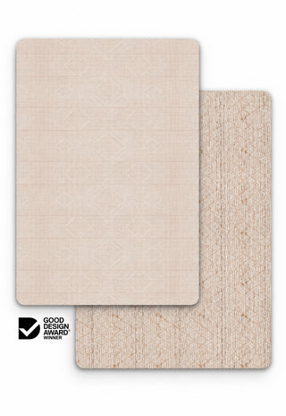 Large Nika and Laila double-sided 15mm TPU foam baby play mat by Rugabub, soft blush tonal diamond and natural jute look lattice modern rug designs, non-toxic, wipe clean, Good Design Award winner