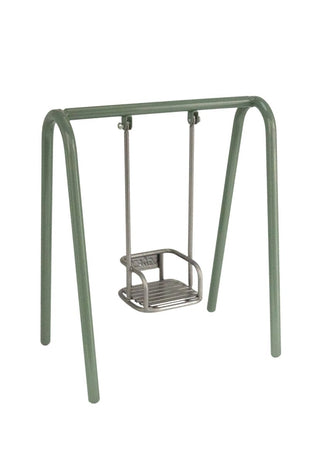 Metal miniature dollhouse swing stand on a white background