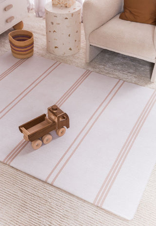 neutral striped foam padded baby play mat that is waterproof