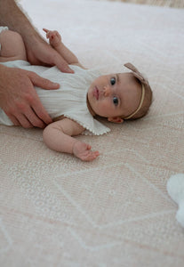 Soft Pink Luxe Foam Padded Baby Playmat that is double sided, waterproof, biodegradable and non-toxic.