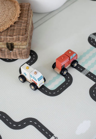 round road map foam padded play mat with car tracks and train tracks