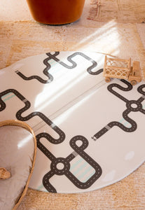 round road map foam padded play mat with car tracks and train tracks