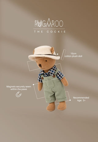 Wazza the Cockie, a 15cm cotton plush wombat doll by Rugaroo with magnets in the paws, ages 3+