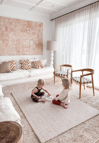stylish neutral foam baby play mat that is eco-friendly and biodegradable, waterproof, safe, non-toxic and looks like a designer rug 
